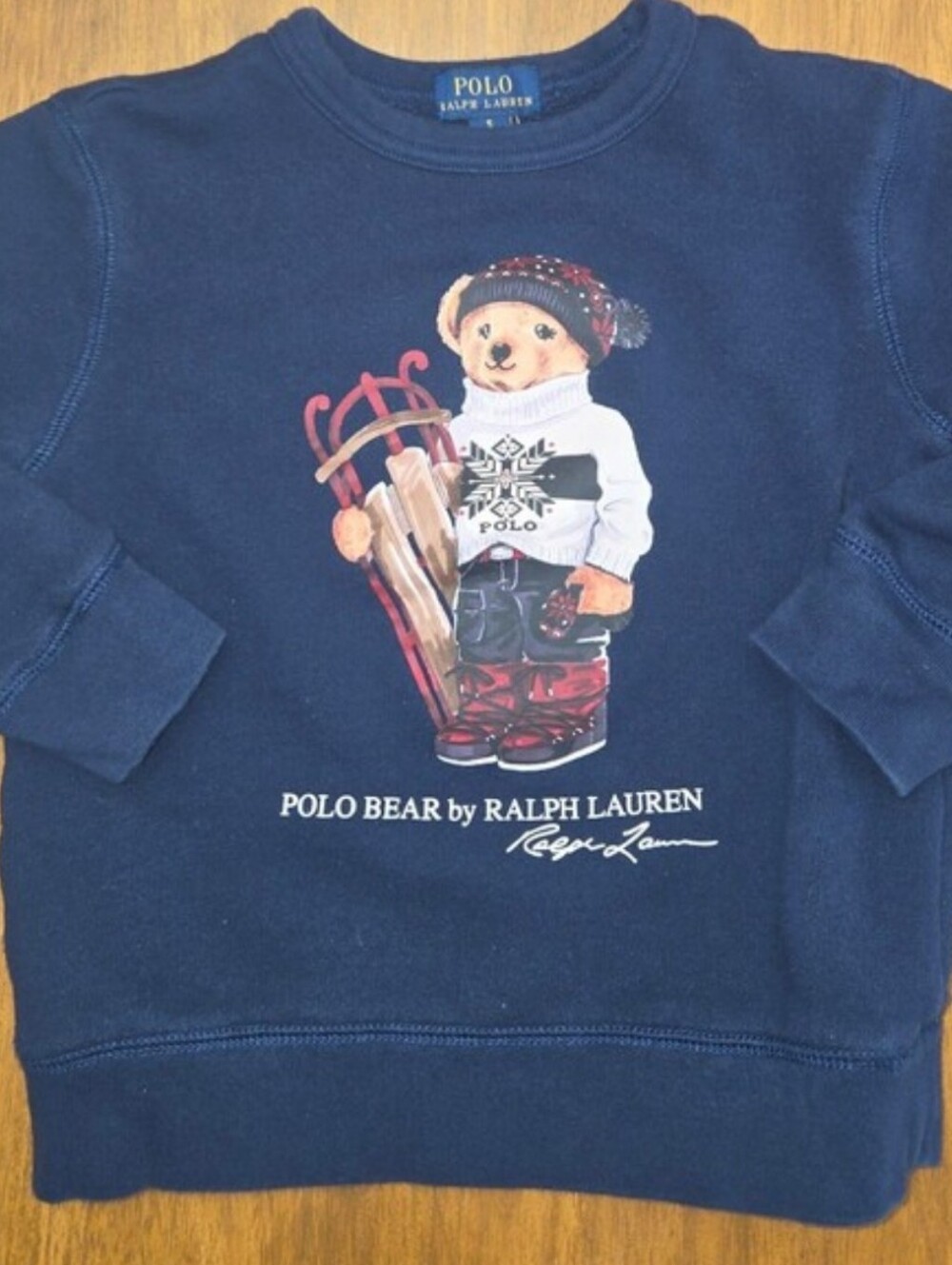 Rare, Polo Bear Sweatshirt by Ralph Lauren, Navy Kids Sz 5, Bear Holding Sled